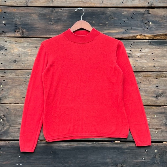 Draper’s and Damon’s Silk Cotton Blend Red Mock Neck Holiday Sweater Size Medium - Picture 1 of 3